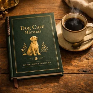 A close-up of a premium pet care manual on a wooden table, representing ZestoraLife's expert guides.