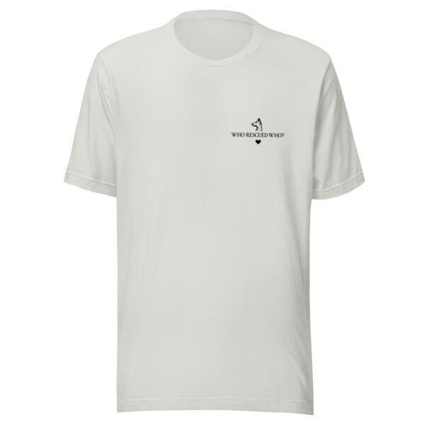 unisex-staple-t-shirt-silver-front-69bd217c7c33b.jpg "Who Rescued Who?" Minimalist Pocket T-Shirt (PD008_T01)
