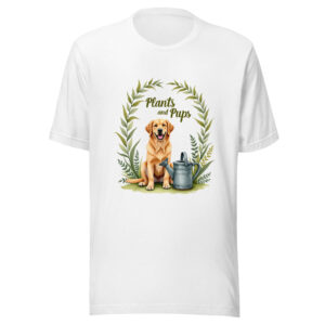 unisex-staple-t-shirt-solid-white-blend-front-69bc1bc1dcea2.jpg "Plants And Pups" Golden Retriever Botanical T-Shirt (PD007_T01)