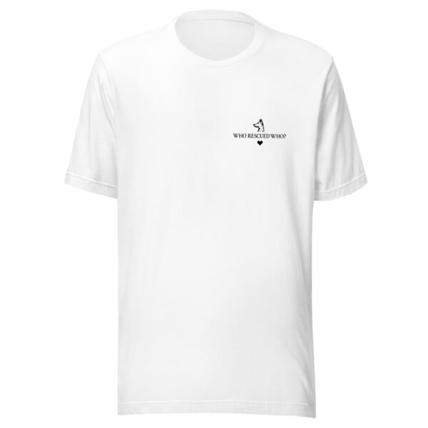 unisex-staple-t-shirt-white-front-69bd217c7c4ac.jpg "Who Rescued Who?" Minimalist Pocket T-Shirt (PD008_T01)