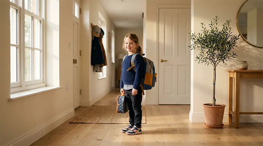 A child arriving home to a calm boutique sanctuary to manage After School Restraint Collapse.
