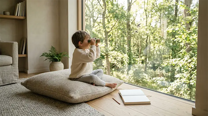 A child doing an indoor nature observation to recover from After School Restraint Collapse