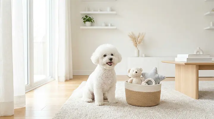 A white bichon frise dog highlighting allergy friendly patient dog breeds for kids
