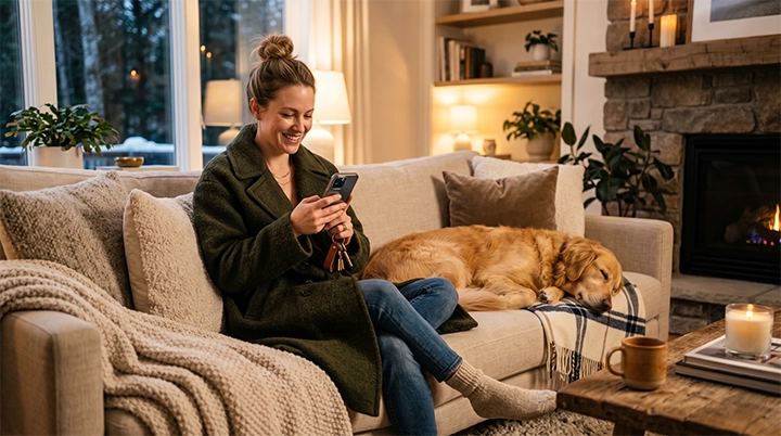 A woman practicing a fake departure to desensitize her pet and reduce dog separation anxiety.