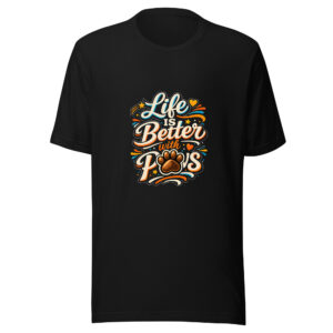 unisex-staple-t-shirt-black-front-69eb29aa70293.jpg Retro Dog Lover T Shirt Life Is Better With Paws (PD028_T01)