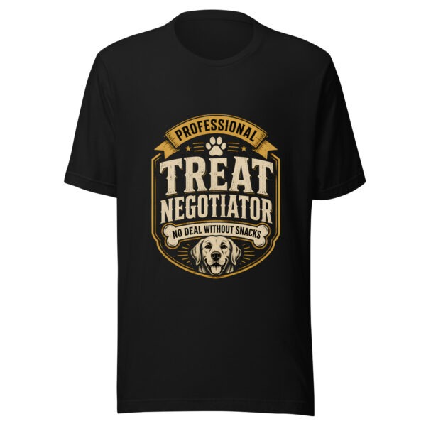 unisex-staple-t-shirt-black-front-69ec91136eb0a.jpg Treat Negotiator Funny Dog Shirt For Pet Parents (PD029_T01)