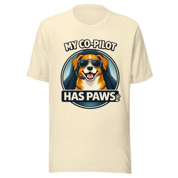 unisex-staple-t-shirt-natural-front-69d3bbf26efb3.jpg My Co Pilot Has Paws Funny Dog Unisex T Shirt Light Edition (PD023_T01)