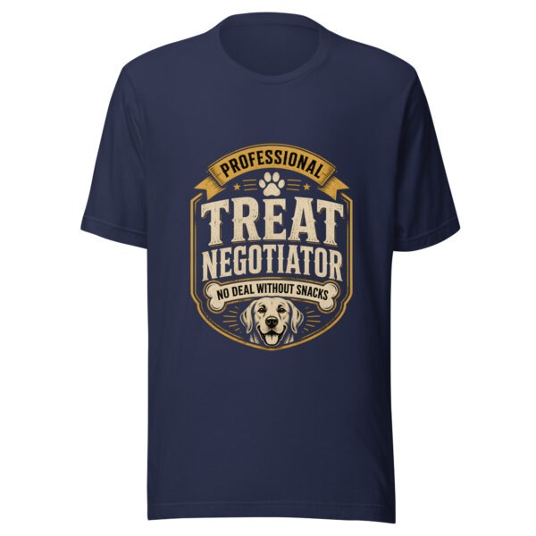 unisex-staple-t-shirt-navy-front-69ec91136f356.jpg Treat Negotiator Funny Dog Shirt For Pet Parents (PD029_T01)