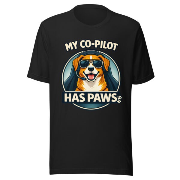 unisex-staple-t-shirt-vintage-black-front-69d3be7cacd44.jpg My Co Pilot Has Paws Funny Dog Unisex T Shirt Dark Edition (PD023_T02)