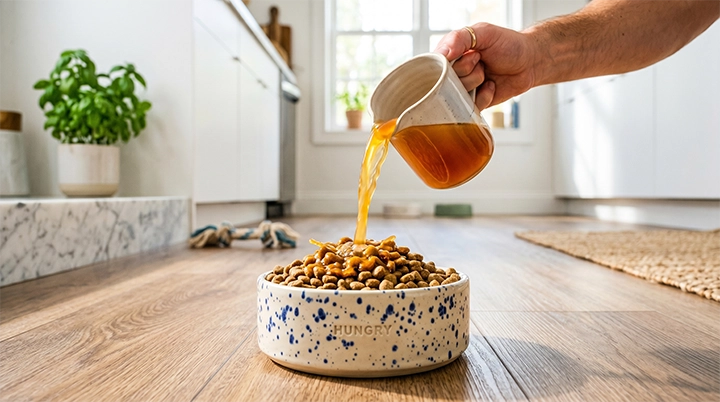 Adding liquid to meals is an easy urban dog heatstroke prevention hydration trick