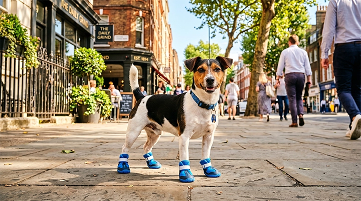 Protective shoes provide physical barriers for urban dog heatstroke prevention