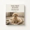 The First 30 Days - Studio Product Shot Cover Mockup Studio flat-lay mockup of the front cover of Zara Whisper's puppy parenting book, The First 30 Days: A Boutique Puppy Parenting Guide.