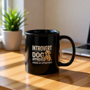 Introvert Dog Approved Coffee Mug Mockup Ceramic coffee mug with Introvert Dog Approved Humans By Appointment dog lover graphic
