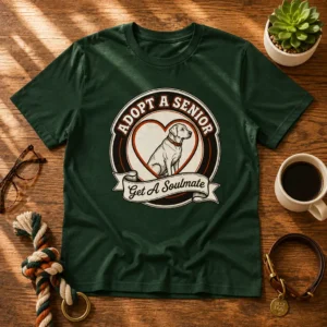 Adopt A Senior Get A Soulmate Labrador Green T Shirt Flat Lay Mockup Adopt A Senior Get A Soulmate Labrador Green T Shirt Flat Lay Mockup