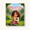 Minimalist flat lay product shot of Zoe and the Day She Felt Too Small book cover on an off white background